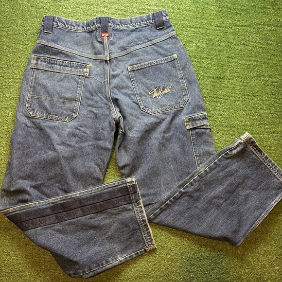 willie esco jeans Denim Blue Pin Stripe Embroidered SZ 36 VTG - Picture 1 of 6